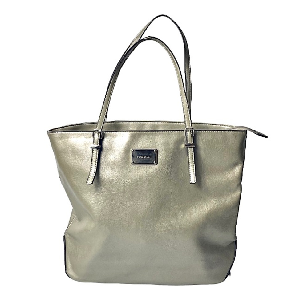 Nine West Gunmetal Champagne Tote Bag Purse Travel Bag Metallic Large Tote